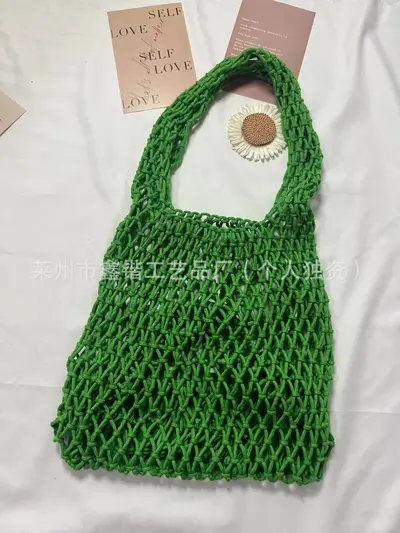 Handgewebte Damentasche aus Baumwollkordel in Zuckerfarbe, Strand-Eimertasche - 11