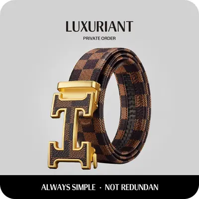 Men's automatic buckle belt, trousers belt, leather belt, plaid belt, lettered buckle belt