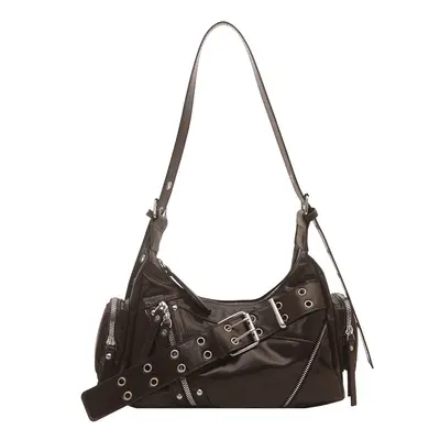 Women's Retro PU Motorcycle Single Shoulder Bag with Rivets Underarm Bag - 8