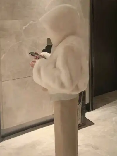 Women's Short Faux Rabbit Fur Hooded Winter Jacket - 3