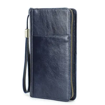 Schwarzer Engel RFID Anti-magnetische Reise-Familienpass Kosmetiktasche multifunktionale Reißverschlusstasche aus echtem Leder mit Armband - 10