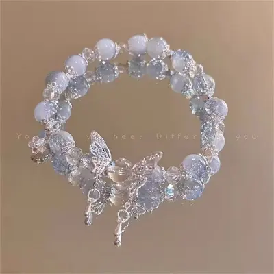 新中式爆花蝴蝶手链女甜美清新森系琉璃串珠手串学生闺蜜生日礼物 - 12