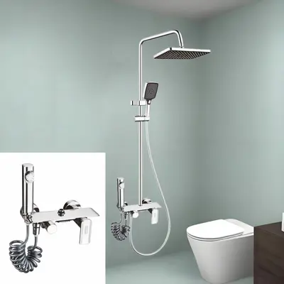 Otel duş sistemi, basınç artırıcı, gri duvara montajlı - 13