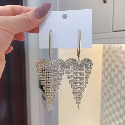 Premium and elegant live streaming cross-border internet celebrity elegant earrings European and American fashion exaggerated rhinestone long tassel earrings for women - 8