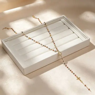 Kreuz-Strassstein-Perlenkette, farbecht, Geschenkschmuck - 13