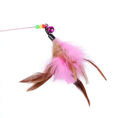 Long Pole Interactive Cat Teaser Wand, Feather and Bell, Steel Wire - 5