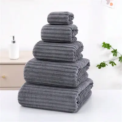 Badehandtuch-Set fünfteilig, Zuckersamt, fusselarm - 8