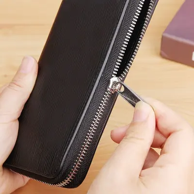 Men's Wallet with Water Ripple Pattern, Long Zipper, Unisex Clutch - 5