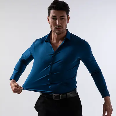 Herren-Langarmhemd, bügelfrei, hochelastisch, nahtloses Design - 13