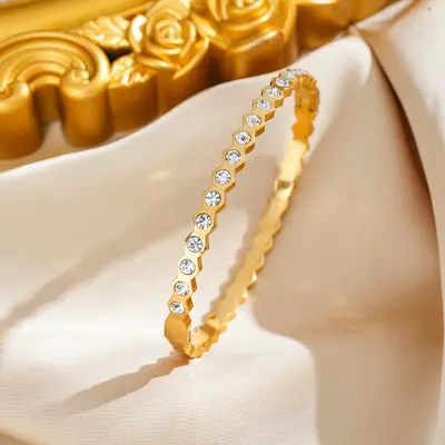 Strass-besetztes Titanzahl-Armband für Damen, offener Edelstahl, farbbeständig - 12