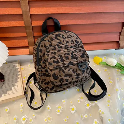 Leopard Print Women's Multi-Way Backpack, Corduroy - 10