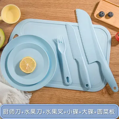 Çocuk mutfak bıçağı kesme tahtası seti plastik - 7