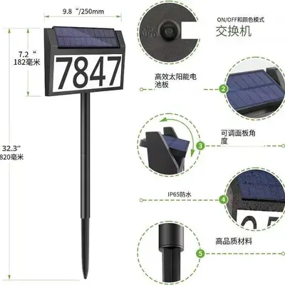 Solar Induction Wall Lamp Waterproof Digital Plate