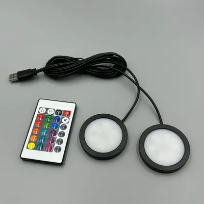 USB 5V RGB Remote-Controlled Ultra-Thin Round LED Cabinet Light, 8mm - 8