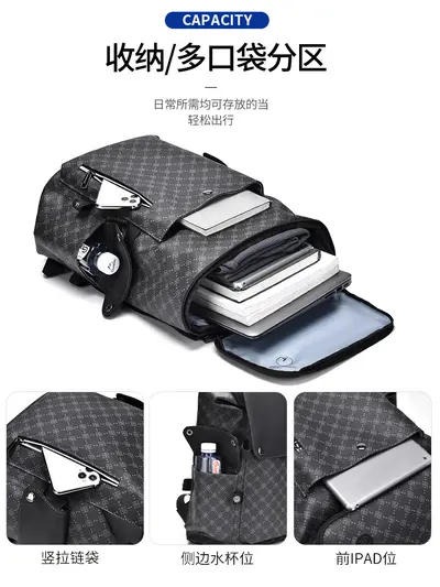 Men's Casual Printed Backpack, Large Capacity, Computer Compartment - 5