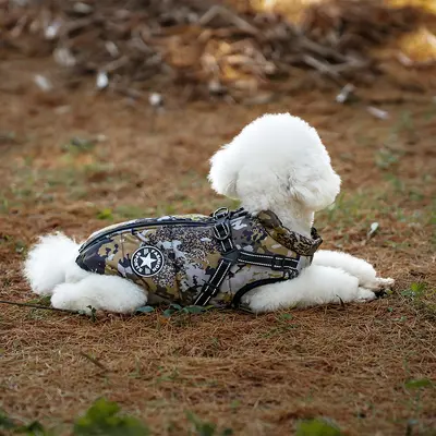 Winter Dog Clothes, Thickened Cotton Vest with Reflective Strap and Harness