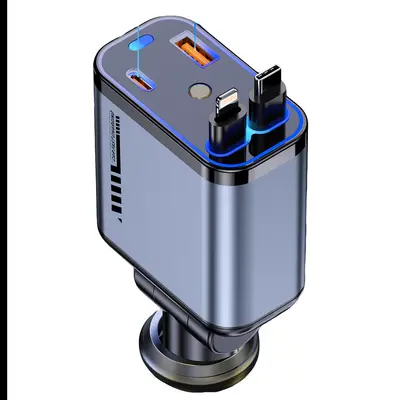Car Phone Charger Retractable Cable 120W Super Fast Charging Aluminum Alloy Car Charger 4-in-1 Support for Apple Series - 11