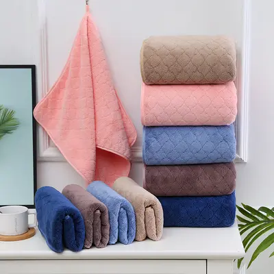 Mercan kadife havlu seti, çiçekli desen, yumuşak ve emici - 4