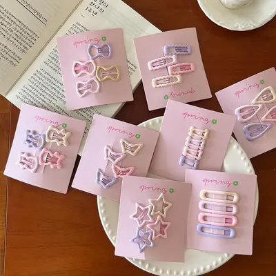 Sakura Cream Pink Hair Clip, Heart Bow Mini Clip for Women