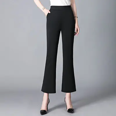 Damen-High-Waist-Hose mit weitem Bein, Weiß, elastisch