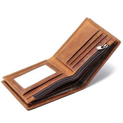 Genuine Cowhide Short Wallet, RFID Protection, Multi-Card Slots - 5