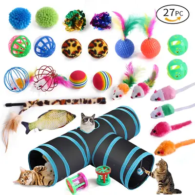 Cat Toy Set 21 Pieces with Cat Tunnel, Feather Wand and Mice - 9