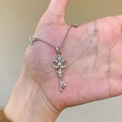 Çift haç kristal kolye, kadın, zarif vintage tasarım - 8