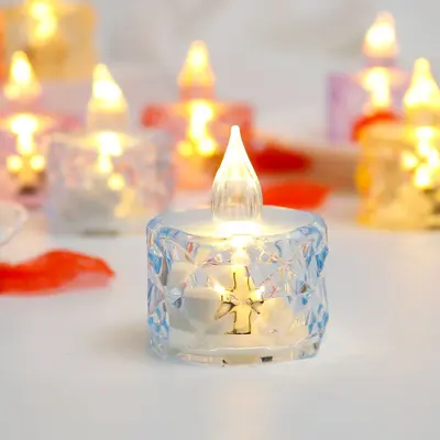 LED dijital mum ışığı gül çayı mumu şeffaf kristal gece lambası evlilik teklifi atmosfer ışığı LED dijital mum - 12