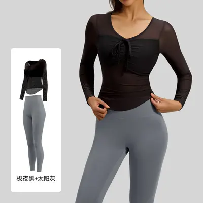 Juyitang yoga suit set, mesh fabric, fixed cup, slim fit - 8