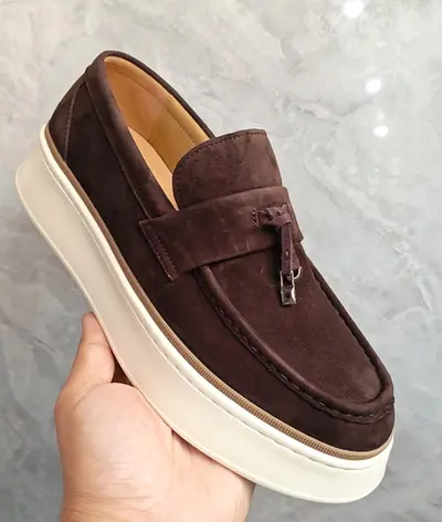 Men's Loafers, Matte Suede Genuine Leather, Breathable Flyknit Mesh, 2026 - 5