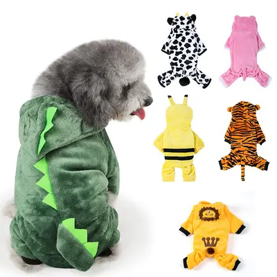Warmes, verdicktes Korallenfleece-Dinosaurierkostüm im Tigerlook für Hunde und Katzen