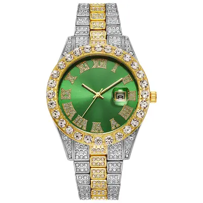 Hiphop Watch European and American Popular Men's Steel Band Hip-hop Roman Scale Diamond Calendar Men's Quartz Watch