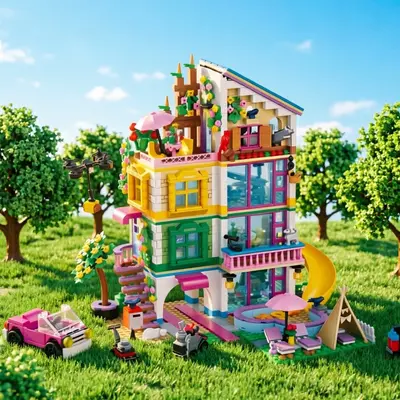Girls' Treehouse Adventure Building Block Set, Seaside Princess Villa