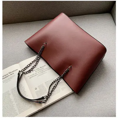 Large Capacity Women's Chain Tote Bag, Korean Style Single Shoulder Bag - 8