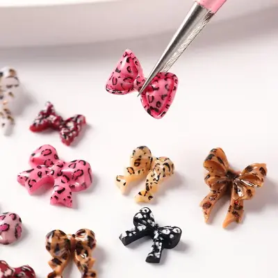 Cross-border New Arrival Nail Accessories, Ins Style Spicy Girl Polka Dot Leopard Print Bow 12-Grid Mixed Set 3D Nail Decorations