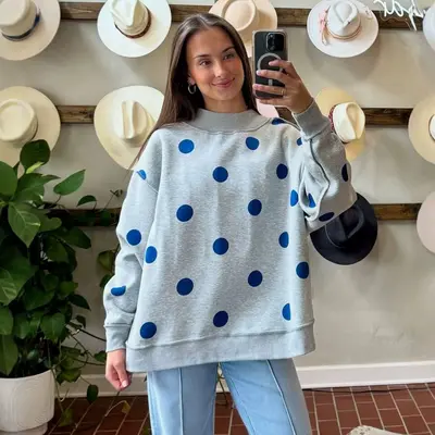 Cross-border Europe & America Women's Clothing 2026 Autumn/Winter Loose Casual Polka Dot Print Faux Turtleneck Fleece-Lined Warm Sweatshirt for Women