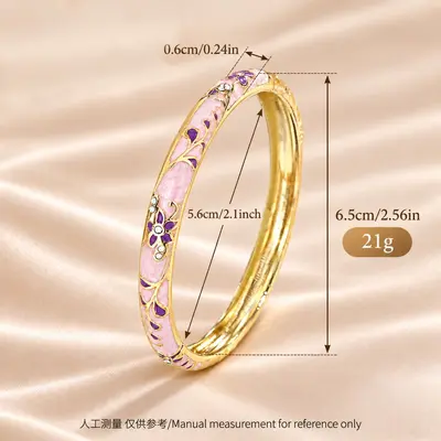 Vintage Enamel Alloy Open Bangle Ethnic Style Peony Flower Hand Ornament Cloisonne Enamel Retro Bracelet Wholesale - 7