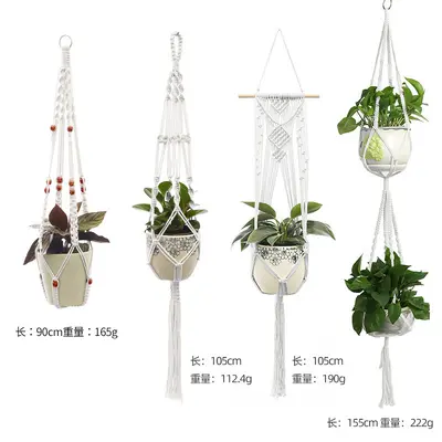 Hand-Woven Cotton Rope Garden Planter Hanger, Decorative Hanging Basket - 7