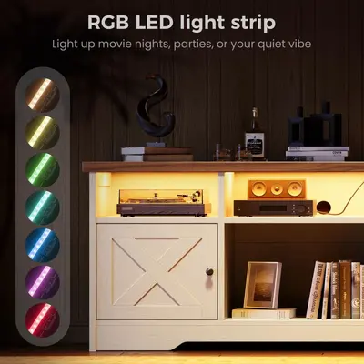 Flaches TV-Schrank mit Steckdosen LED-Lichtleiste Aufbewahrungsschrank Wohnzimmer Schlafzimmer Konsolentisch Offenes Aufbewahrungssystem