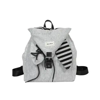 Hooded Bunny Ear Backpack for Women, Drawstring, Preppy Style - 8