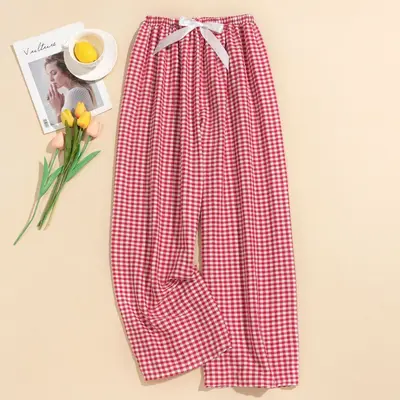 Cloud Cotton Women's Summer Plaid Wide-Leg Pajama Pants