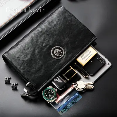 Men's Genuine Leather Clutch Bag, Soft Leather, Large Capacity Phone Bag - 5