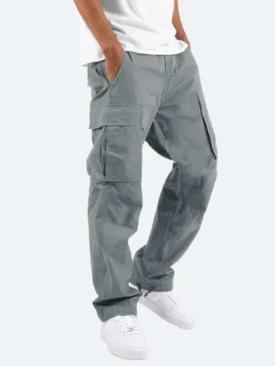 Men's Cargo Pants, Multi-Pocket, Drawstring Waist, Casual Trousers - 10