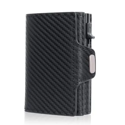 Tri-fold Men's Carbon Fiber Aluminum Box Wallet RFID Blocking - 1