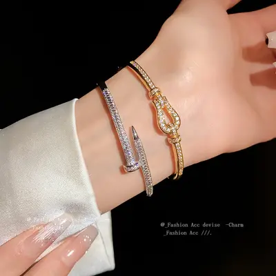 Korean-style rhinestone cuff bracelet, open design, women - 3