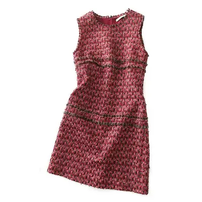 Elegant Premium Tweed Dress with Fringed Trim