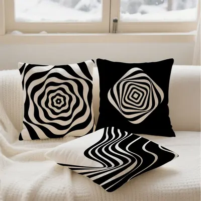 Black and White Geometric Throw Pillow Cover, Modern Minimalist Sofa Cushion