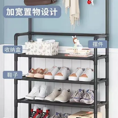 Multi-Layer Floor Shoe Rack with Integrated Coat and Hat Hanger