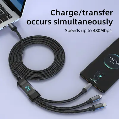 Sınır ötesi popüler dijital ekranlı 120W üçü bir arada hızlı şarjlı örgülü veri kablosu, Huawei Apple Type-C bir ila üç için uygun. - 3