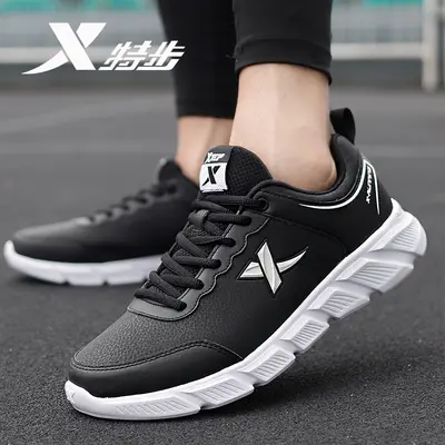 Xtep Herren-Laufschuhe Leder wasserdicht ganz schwarz